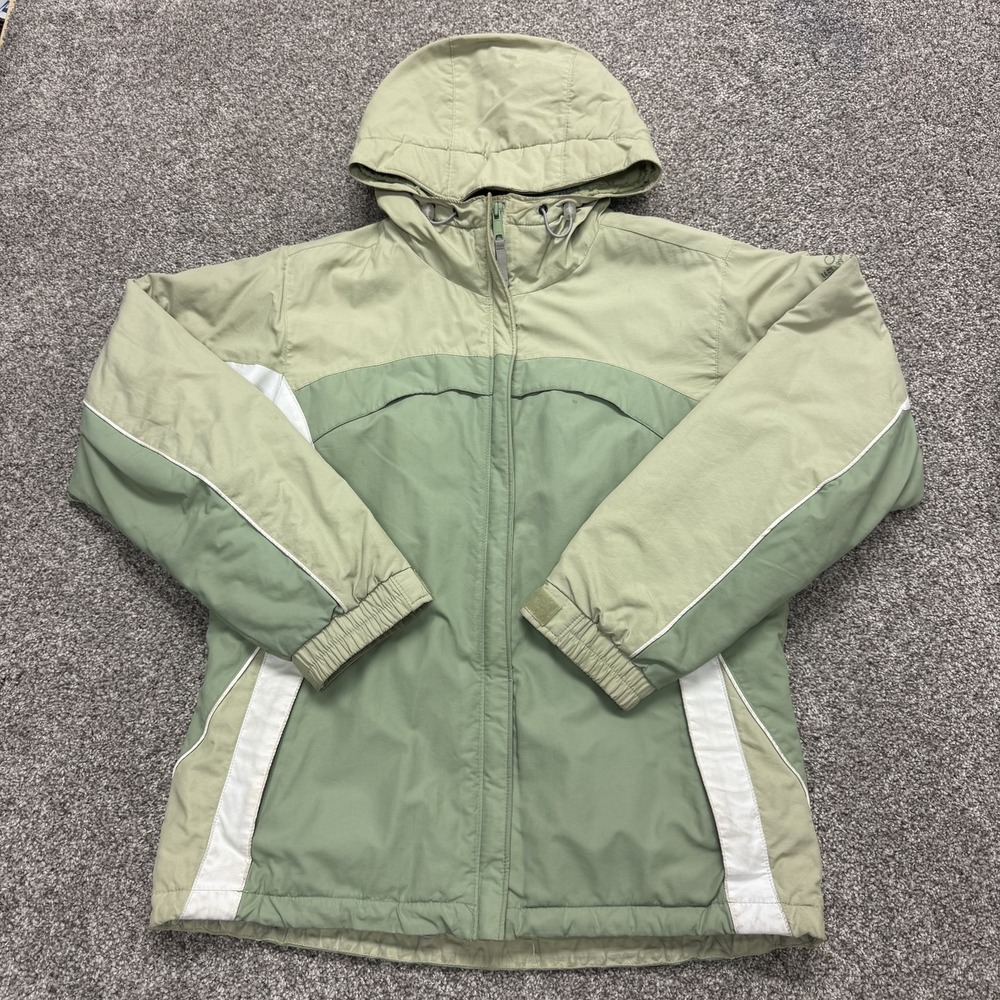 Columbia Jacket Womens Med Green Fleece Lined Hooded Full Zip Pockets Insulated